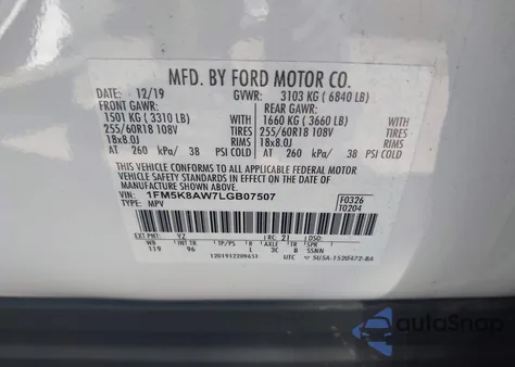 2020 Ford Police Interceptor z USA, uszkodzony, nr VIN 1FM5K8AW7LGB07507